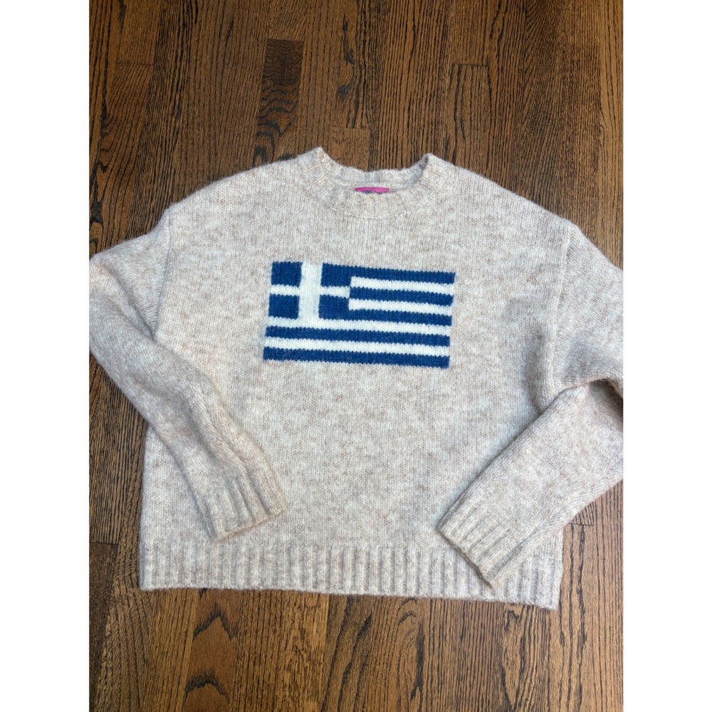 Edikted Sweater M Beige Greece Flag Knit Boxy Retro Coastal Sporty